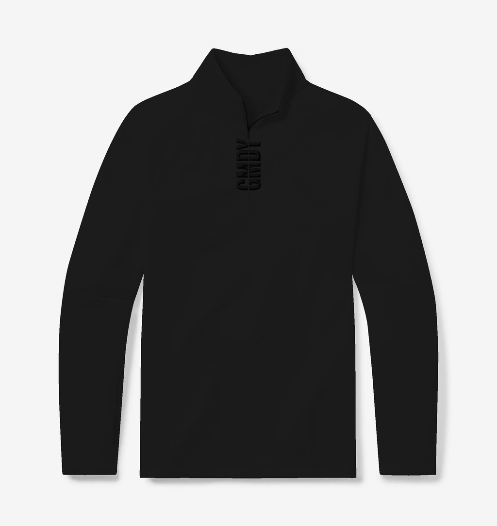 Men's black quarter zip pullover - front view - GMDY premium everyday collection