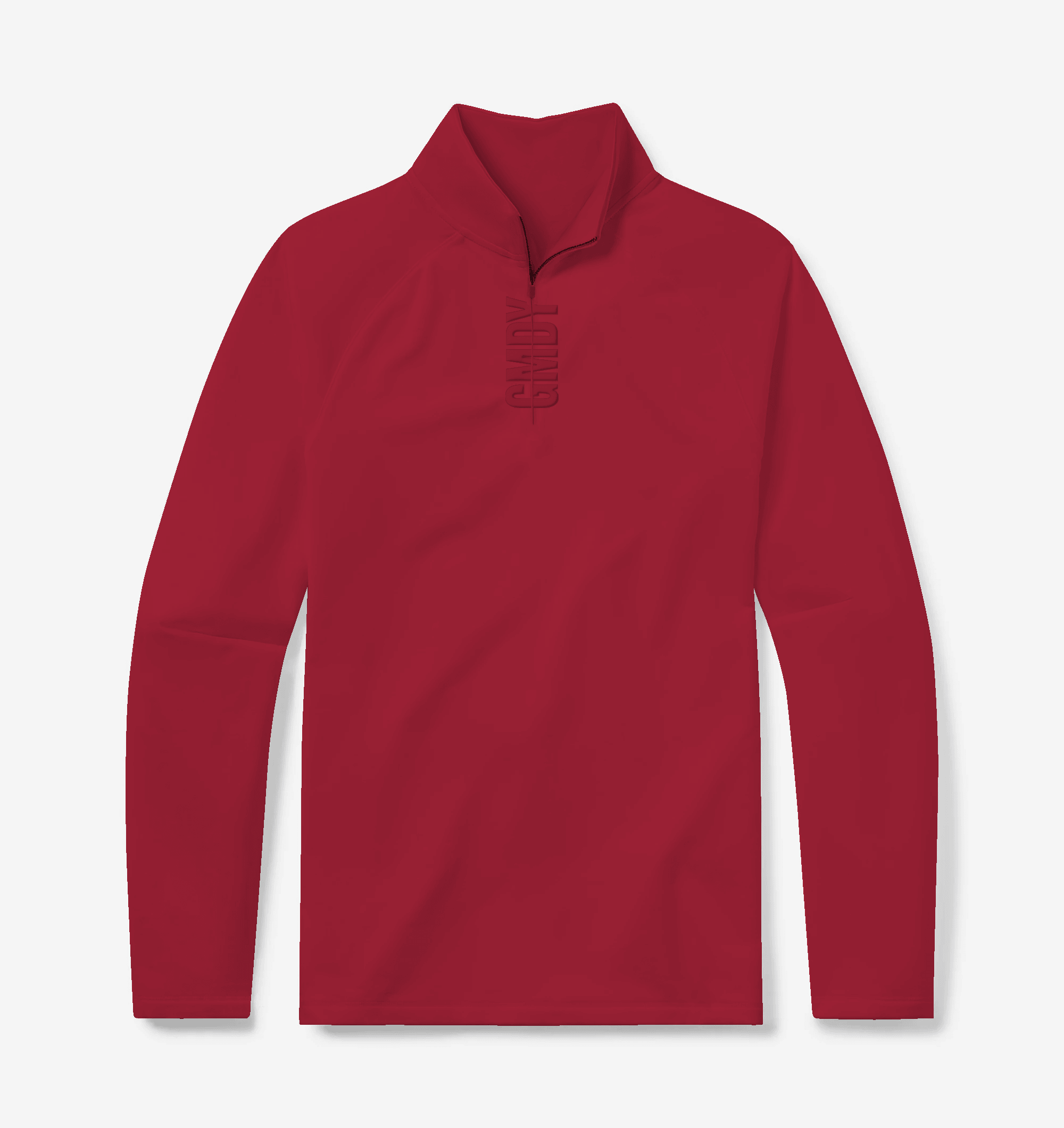 Men's red quarter zip pullover - front view - GMDY premium everyday collection