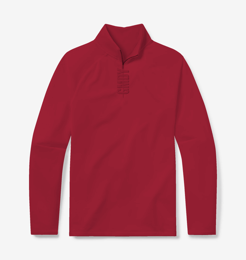 Men's red quarter zip pullover - front view - GMDY premium everyday collection