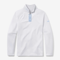 Ole Miss quarter zip in white with light blue Rebels lettering - front view - GMDY collegiate pullover