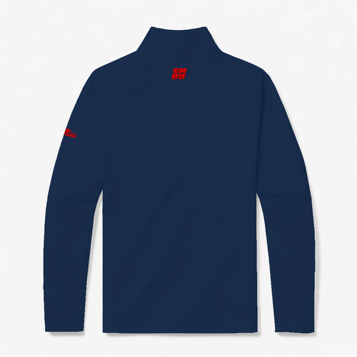 Ole Miss quarter zip back view showing GMDY logo - navy collegiate pullover with red Rebels detail by GMDY