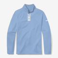 Ole Miss Rebels powder blue quarter zip pullover, front, with white Rebels lettering down the zip