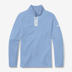 Ole Miss Rebels powder blue quarter zip pullover, front, with white Rebels lettering down the zip