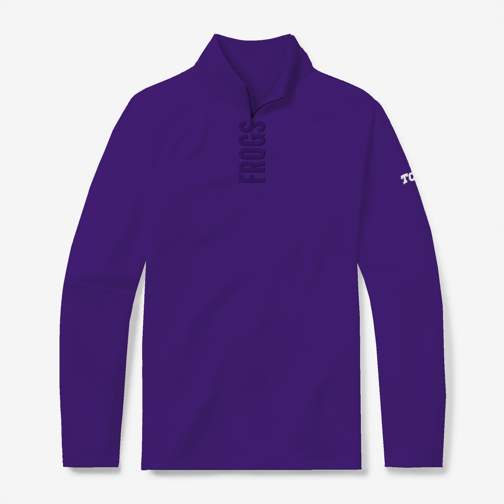 TCU Horned Frogs purple quarter zip with purple Frogs lettering by GMDY front view