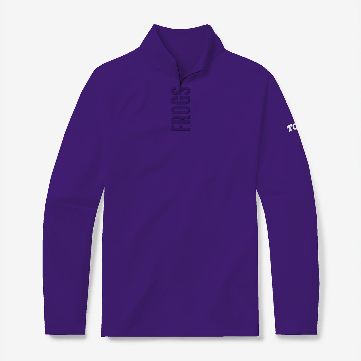 TCU Horned Frogs purple quarter zip with purple Frogs lettering by GMDY front view