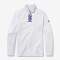TCU Horned Frogs white quarter zip with purple lettering by GMDY front view
