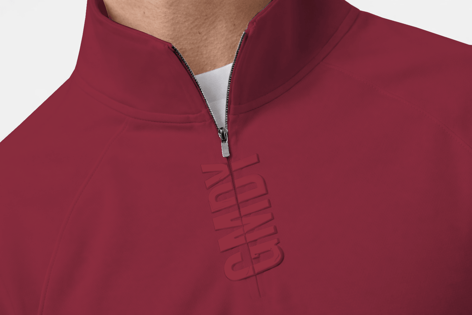 Men's red quarter zip pullover lifestyle photo - GMDY premium everyday menswear styled casually